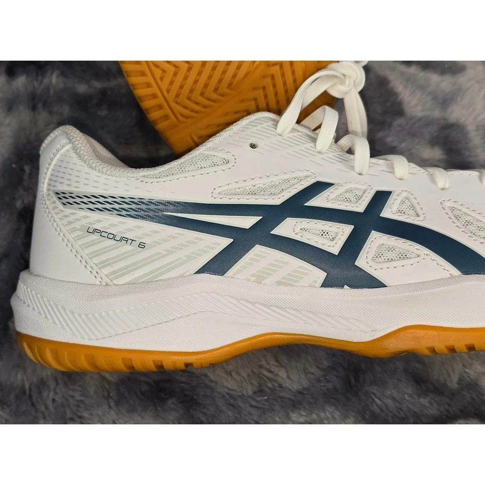 NWT ASICS Upcourt 6 Volleyball Shoes White Saba Blue Gum Sole Mens Size 10